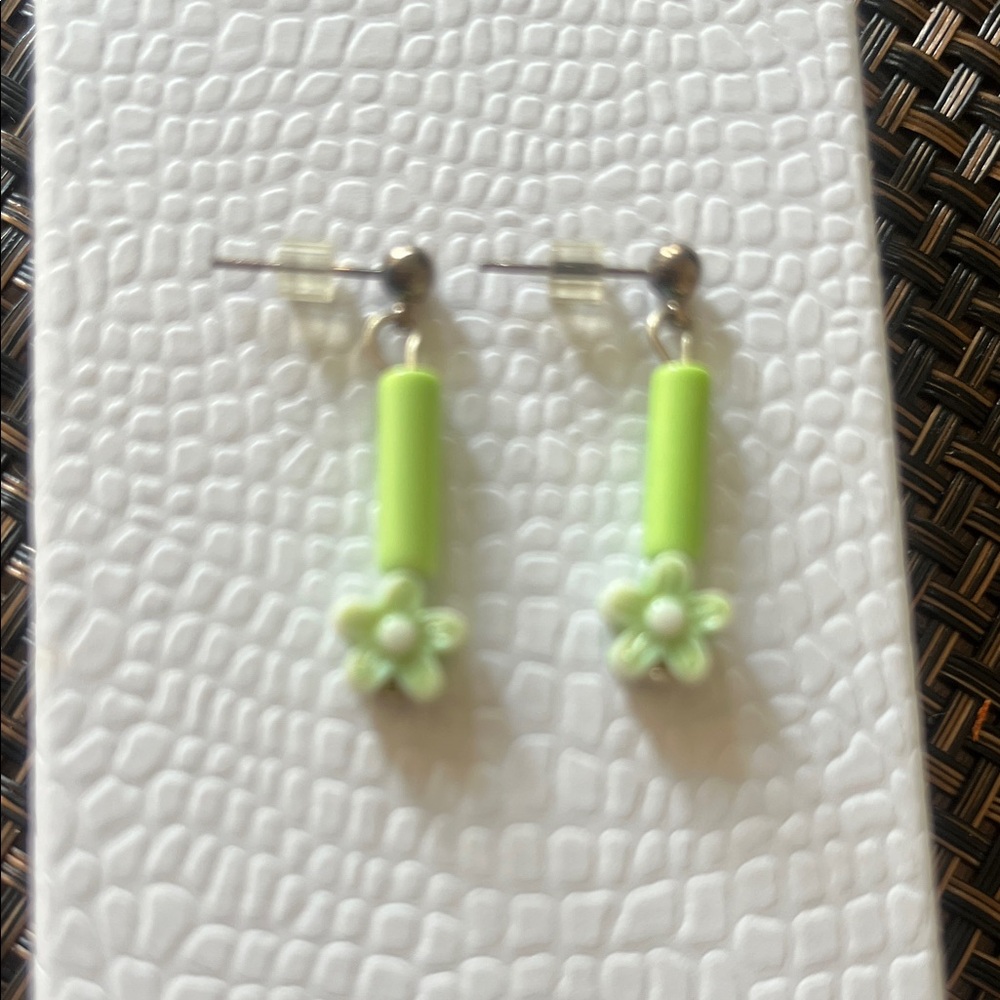 Lime Green Flower Drop Earrings